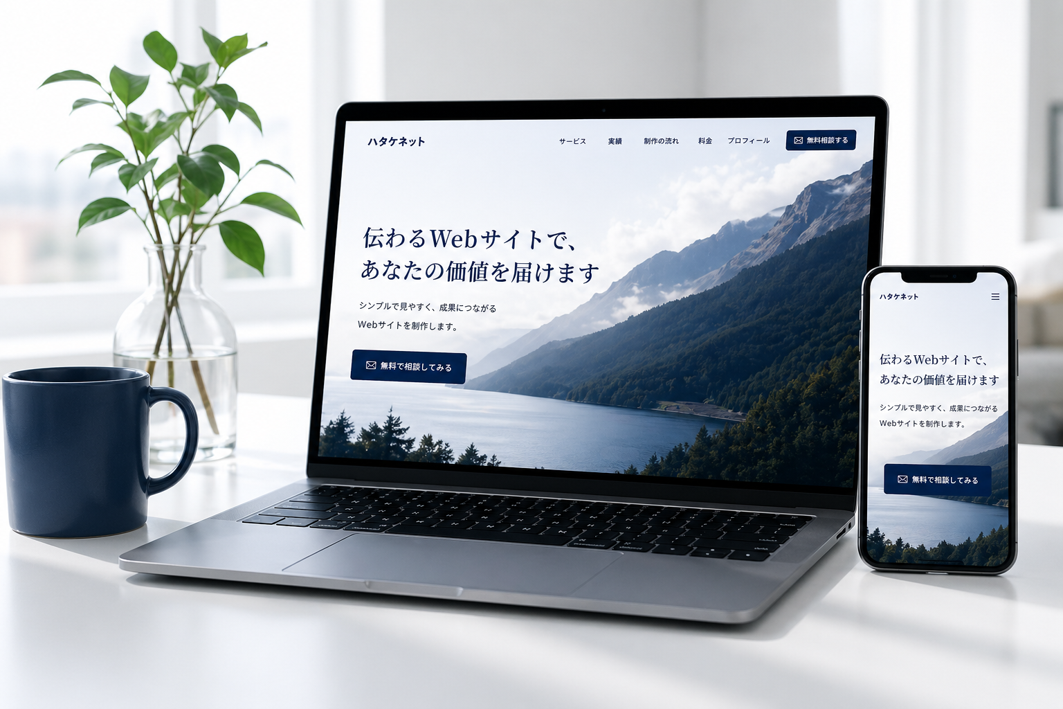 ハタケネットのWebサイトをノートPCとスマホで表示したイメージ